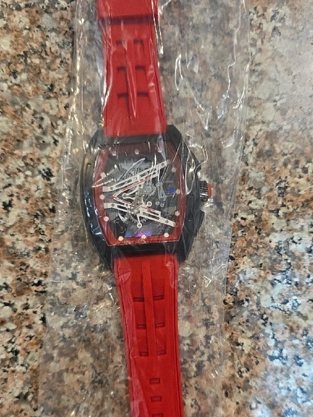 Red Men's Sport Watch with Rubber Strap